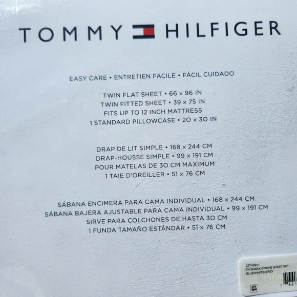 NEW TOMMY HILFIGER Sheets Sheet Set Shark Striped TWIN Size Blue White Pillowcas - Picture 3 of 10